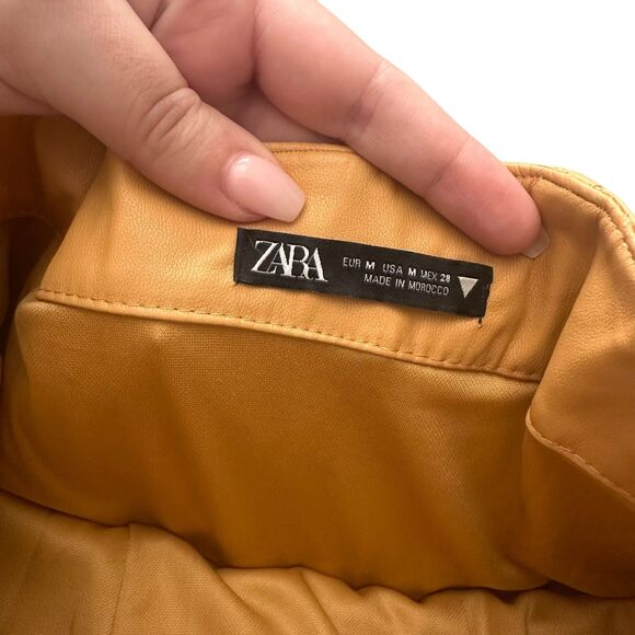 ZARA Faux Leather Corset Style Strapless Dress Camel Medium‎ - Picture 5 of 7